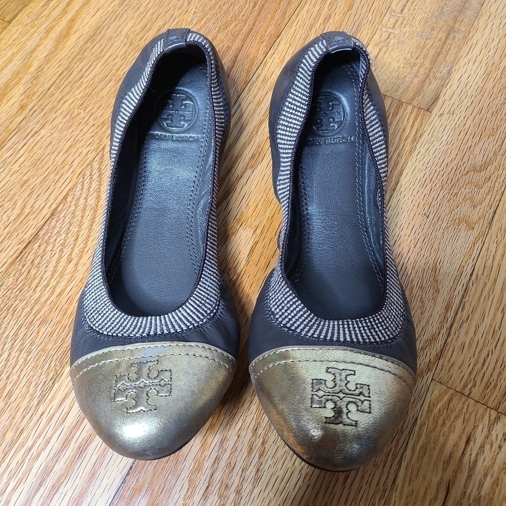 Tory Burch 6.5M Leather Gold Toe Ballet Slipper Flats